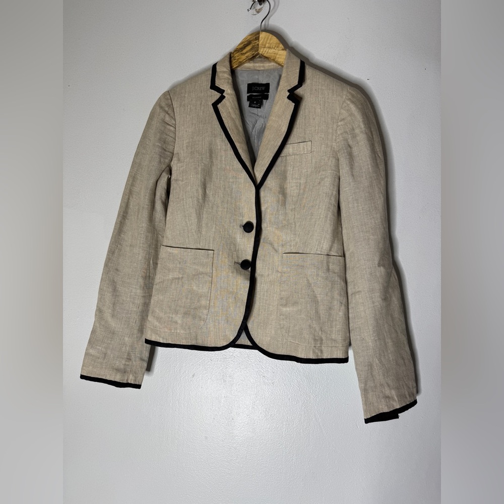 J. Crew Schoolboy Tipped Linen Blazer‎ Oatmeal Cream 0
